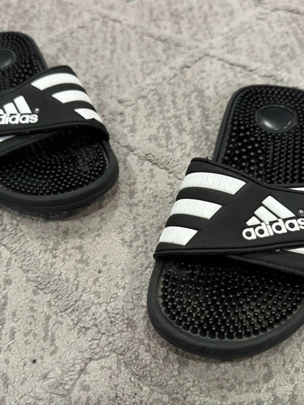 adidas Black Slide Sandals with White Stripes